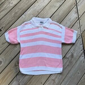 Objectivity Women's Vintage Pink And White Striped Cotton Sweater Size M